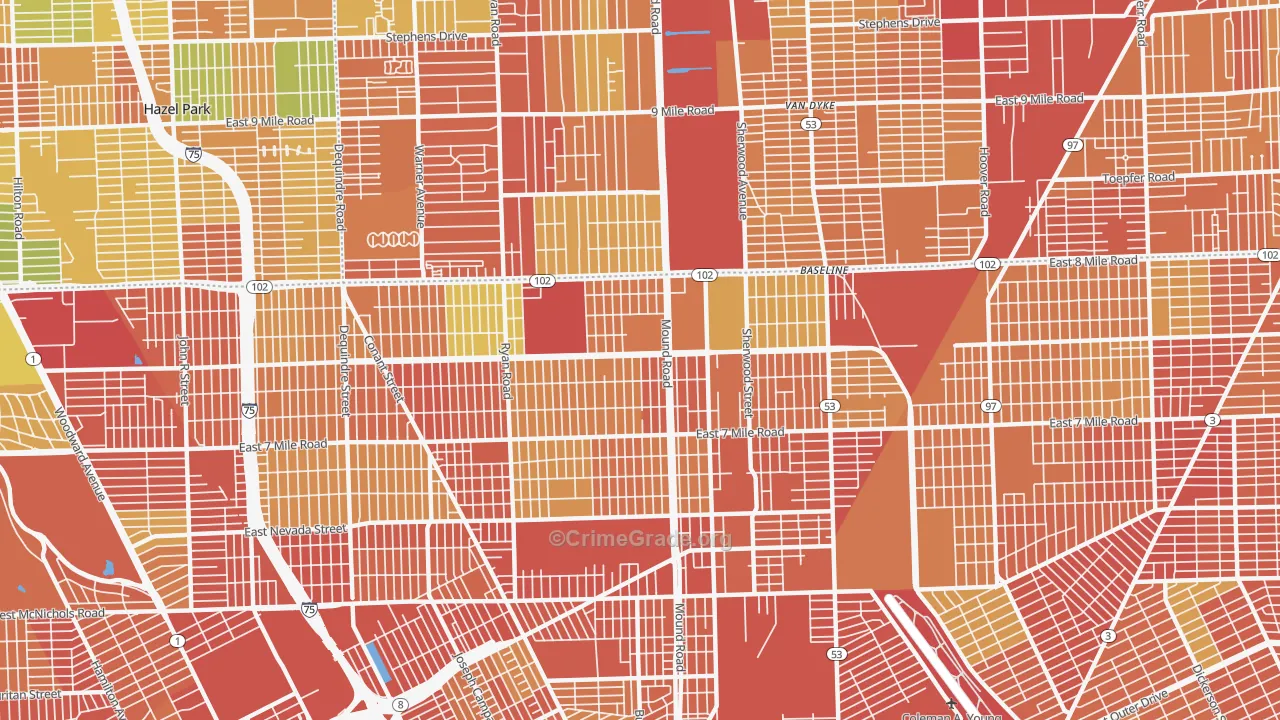Pershing, Detroit, MI Map of Theft Rates