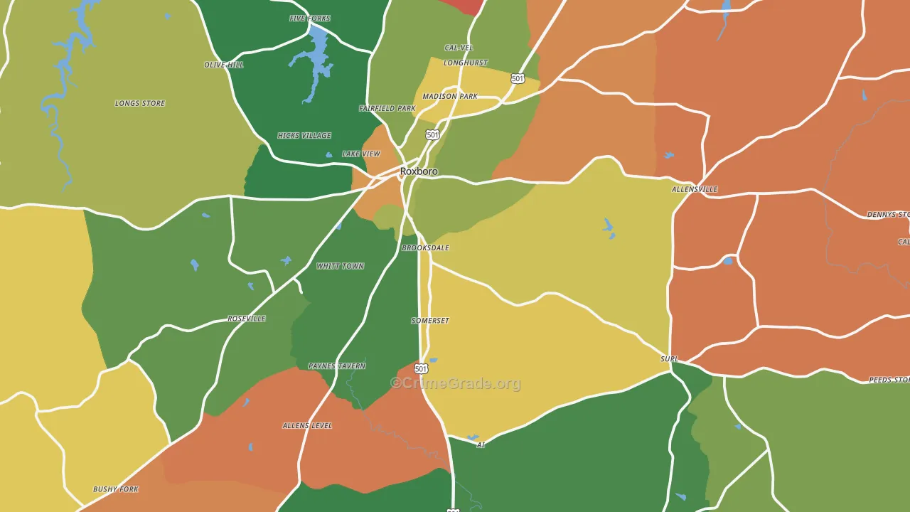 Person County, NC Map of Theft Rates