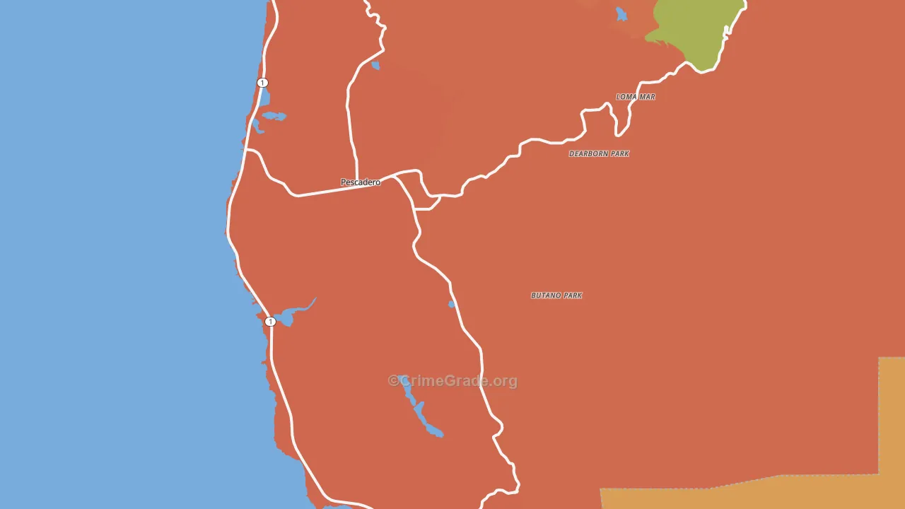 Pescadero, CA Map of Theft Rates