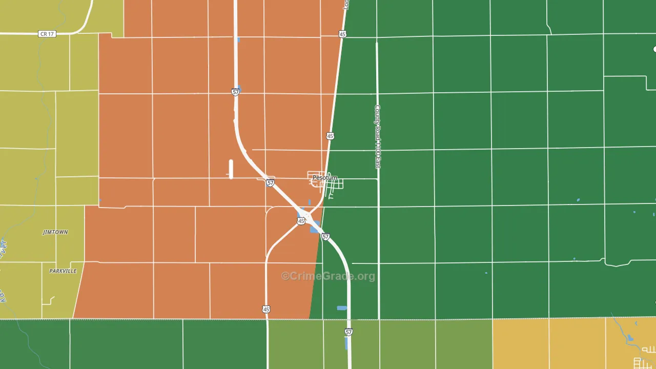 Pesotum, IL Map of Theft Rates