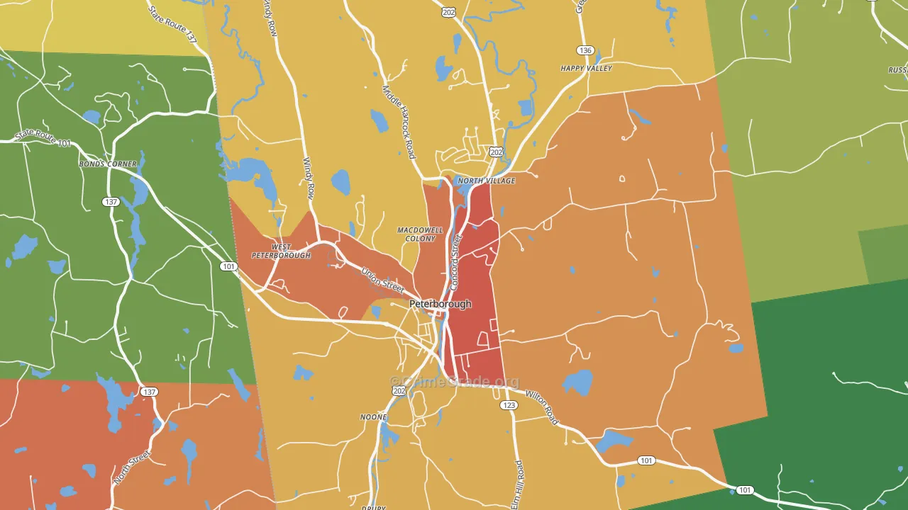 Peterborough, NH Map of Theft Rates