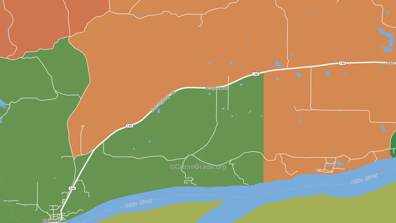Peters Creek, IL Map of Theft Rates