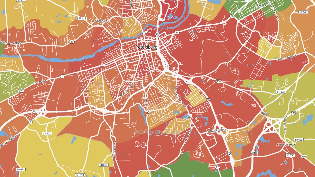 Petersburg City, VA Map of Theft Rates