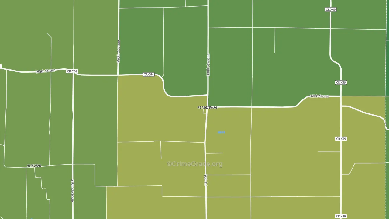 Petersburg, IA Map of Theft Rates