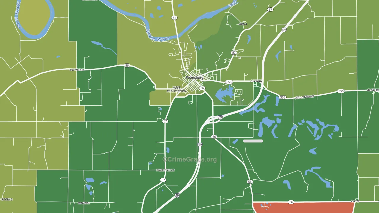 Petersburg, IN Map of Theft Rates