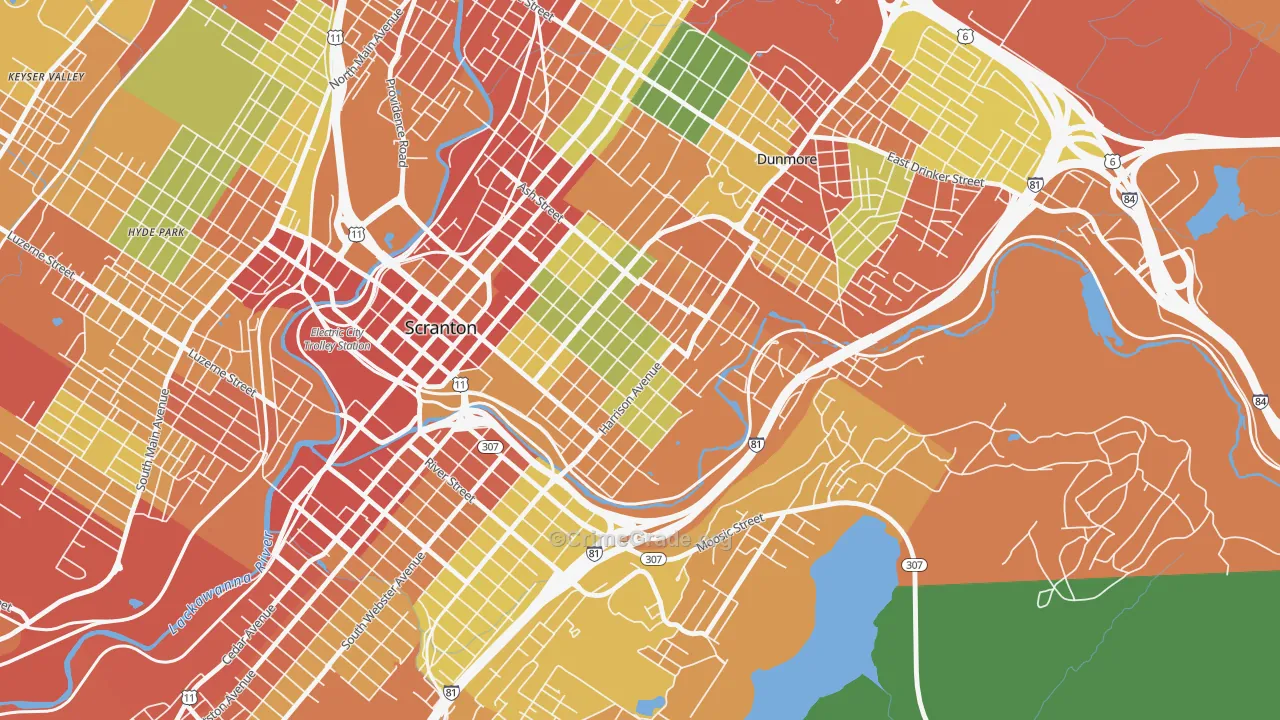 Petersburg, Scranton, PA Map of Theft Rates