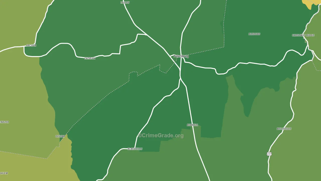 Petersburg, TN Map of Theft Rates