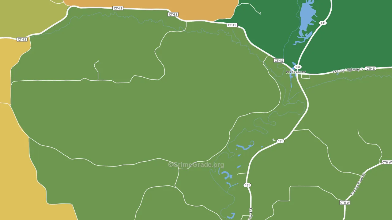 Petersburg, WI Map of Theft Rates