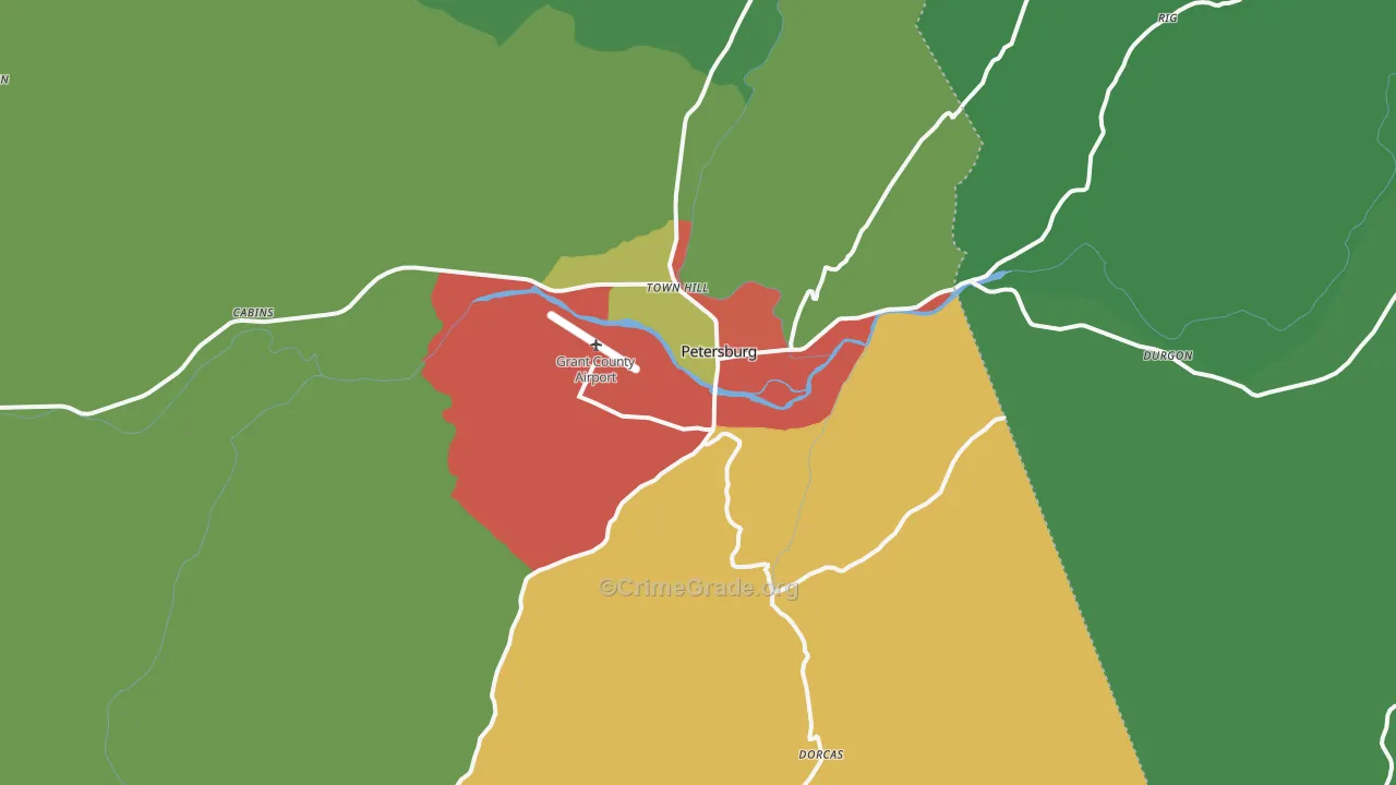 Petersburg, WV Map of Theft Rates