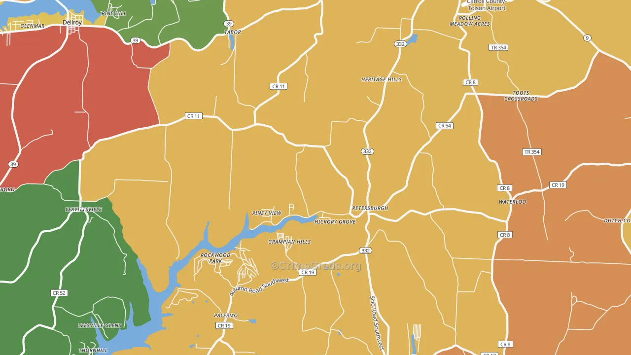 Petersburgh, OH Map of Theft Rates