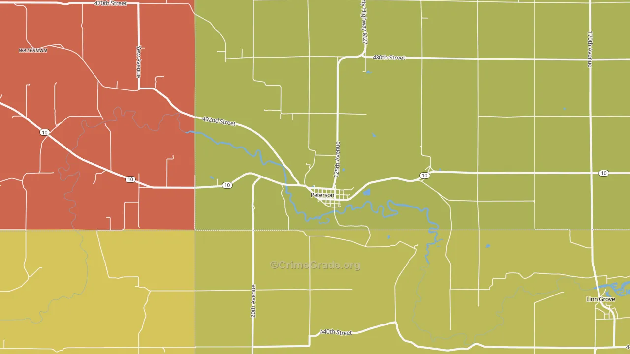 Peterson, IA Map of Theft Rates