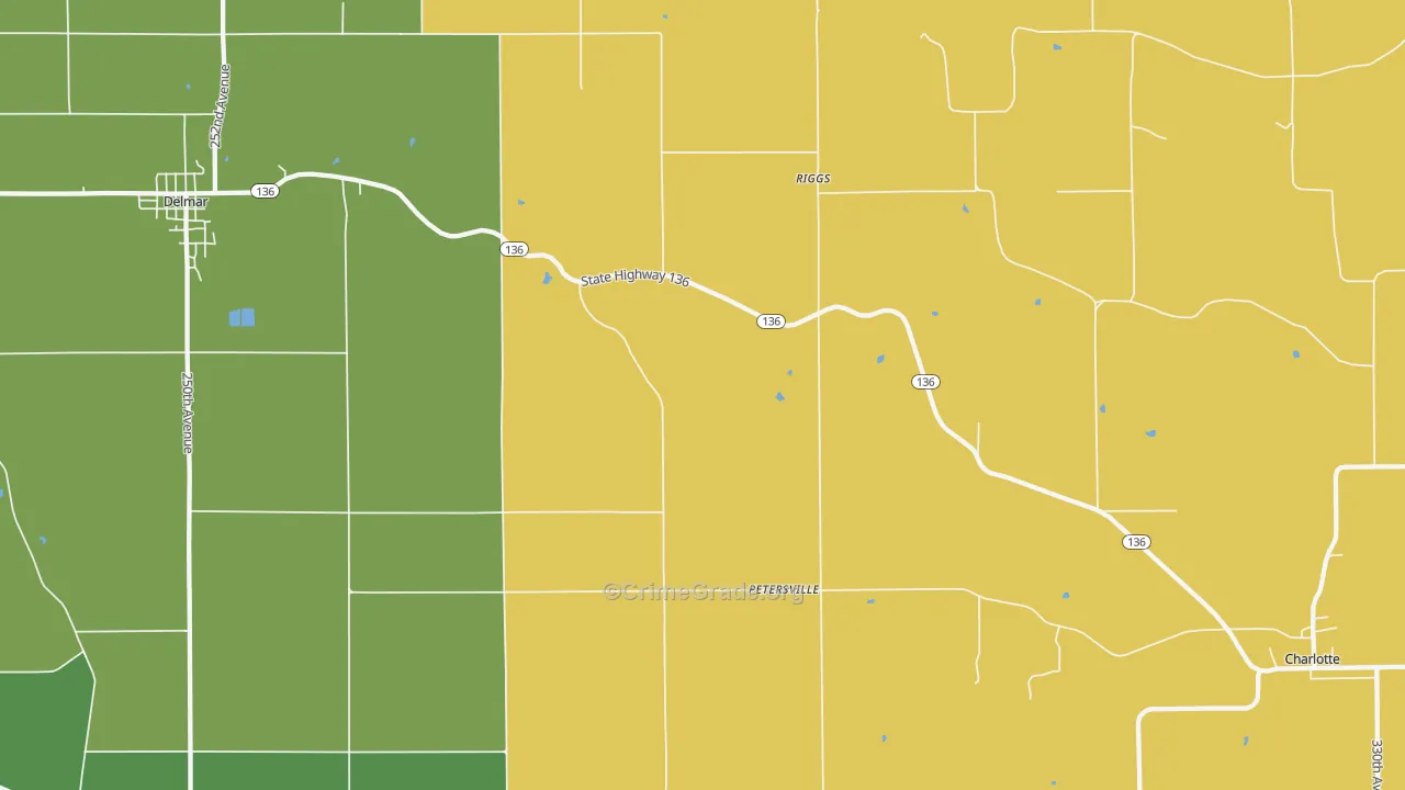 Petersville, IA Map of Theft Rates