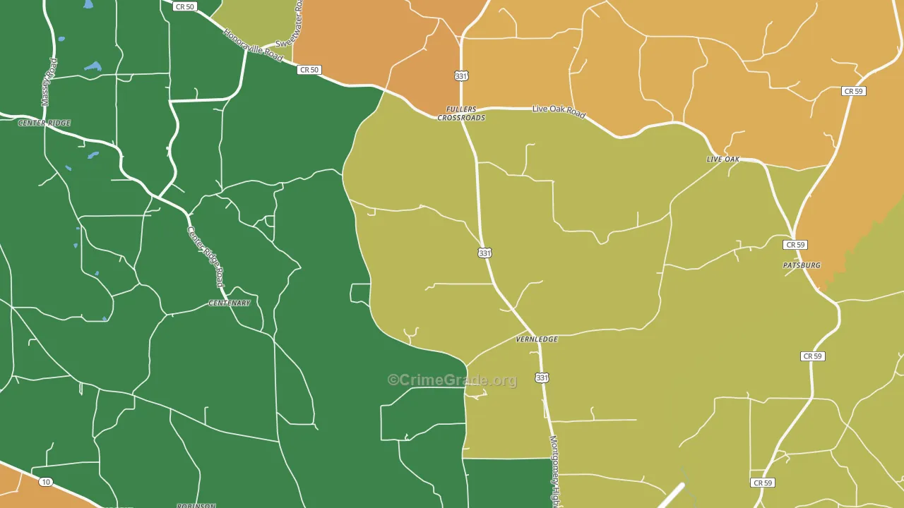 Petrey, AL Map of Theft Rates