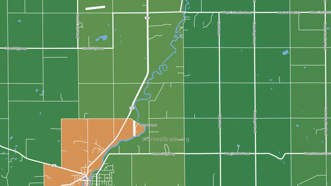 Petrieville, MI Map of Theft Rates