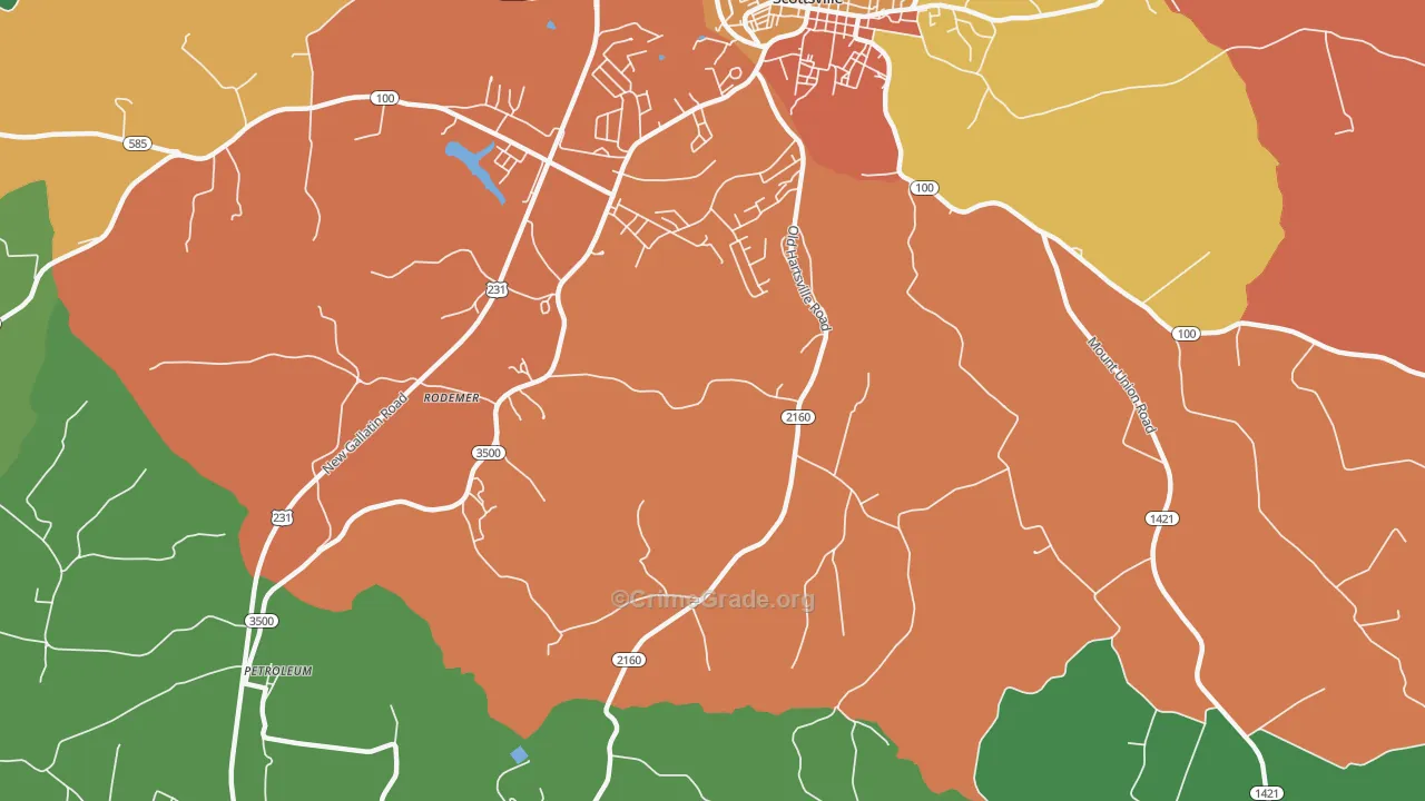 Petroleum, KY Map of Theft Rates