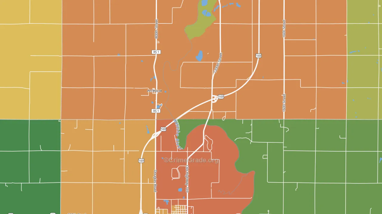 Petrolia, KS Map of Theft Rates