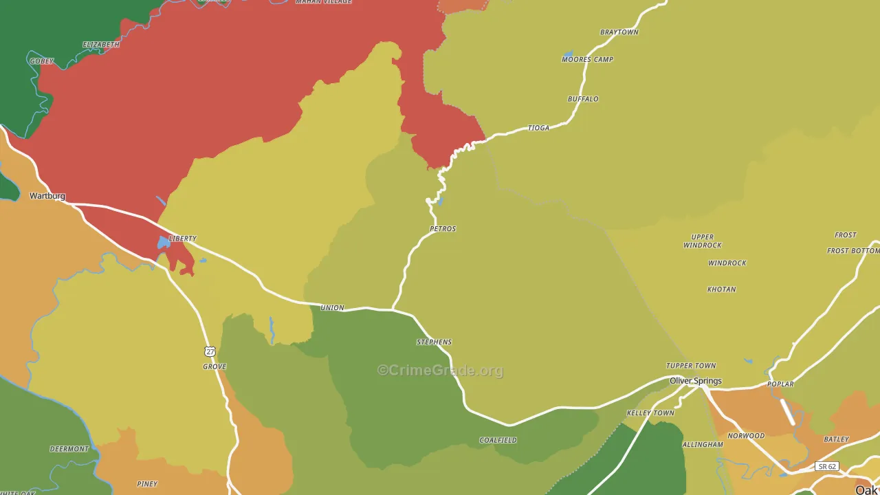 Petros, TN Map of Theft Rates