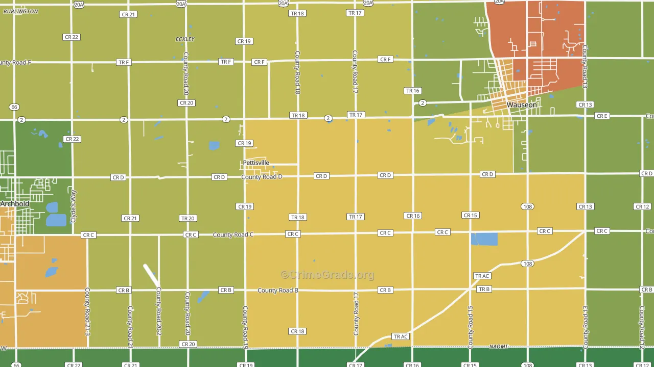 Pettisville, OH Map of Theft Rates