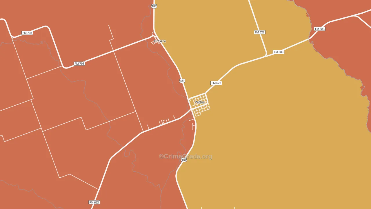 Pettus, TX Map of Theft Rates