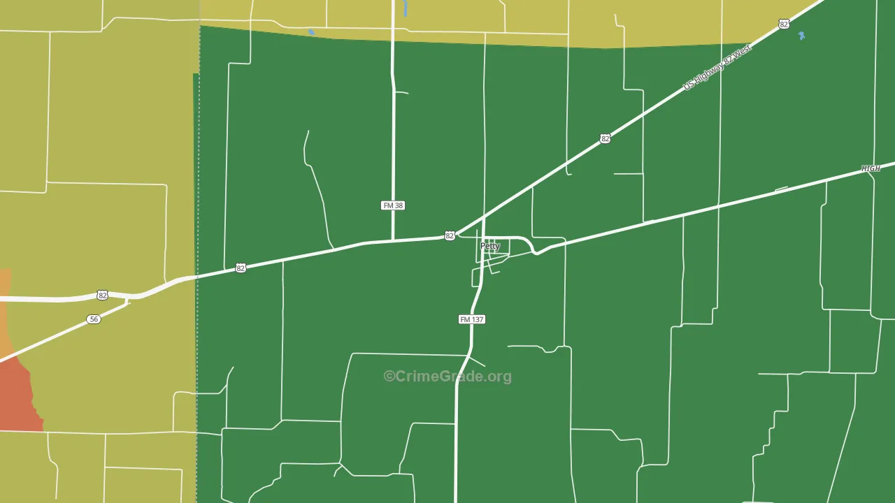 Petty, TX Map of Theft Rates