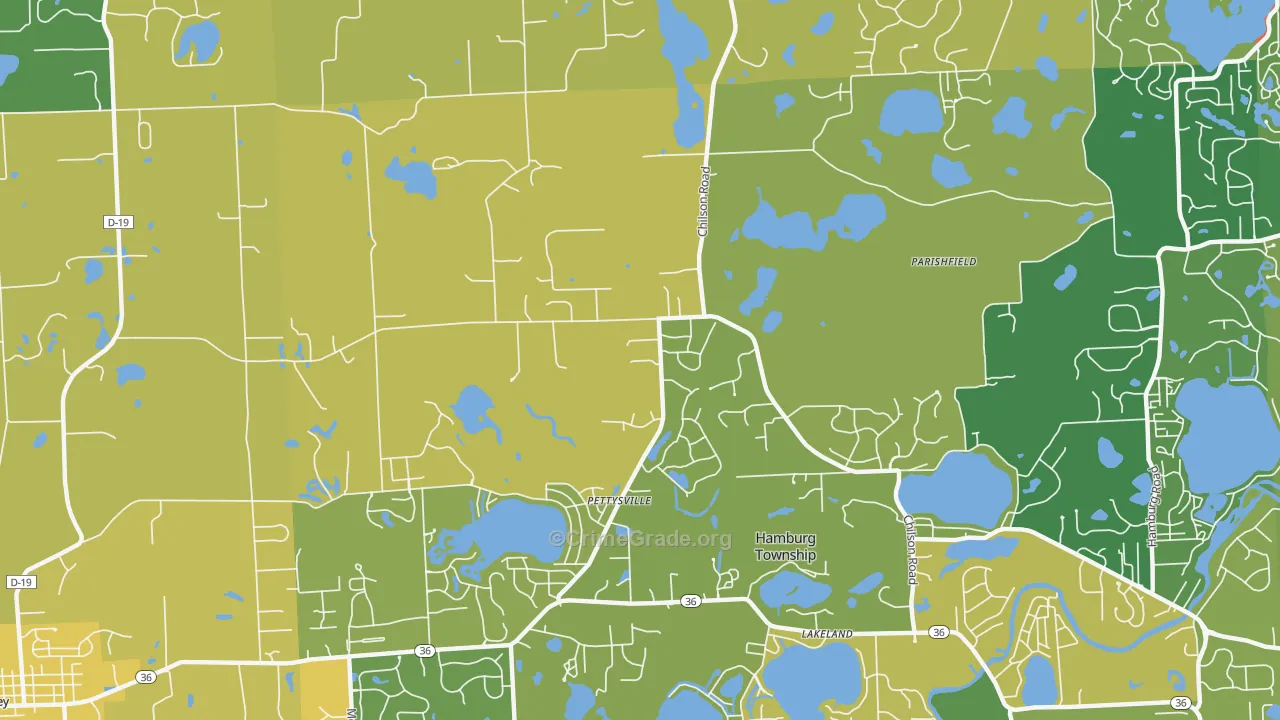 Pettysville, MI Map of Theft Rates