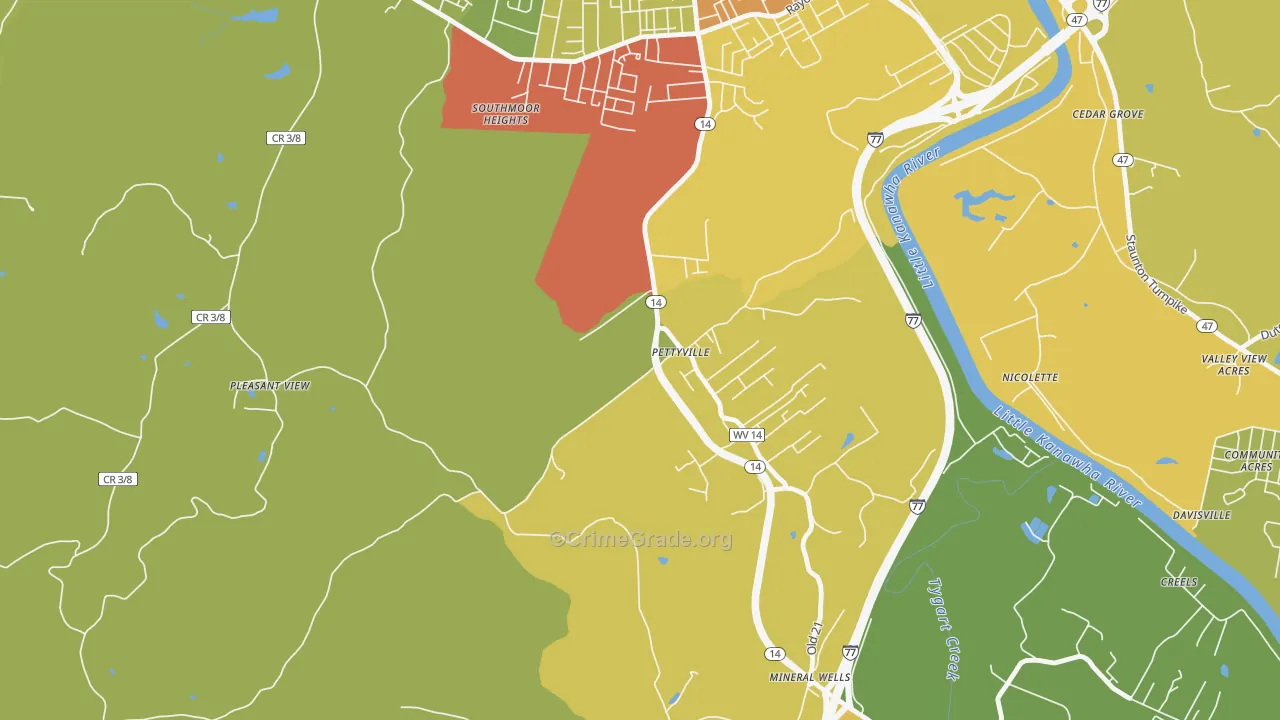 Pettyville, WV Map of Theft Rates