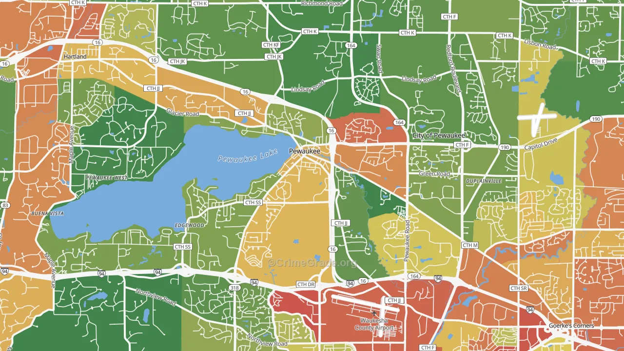 Pewaukee, WI Map of Theft Rates