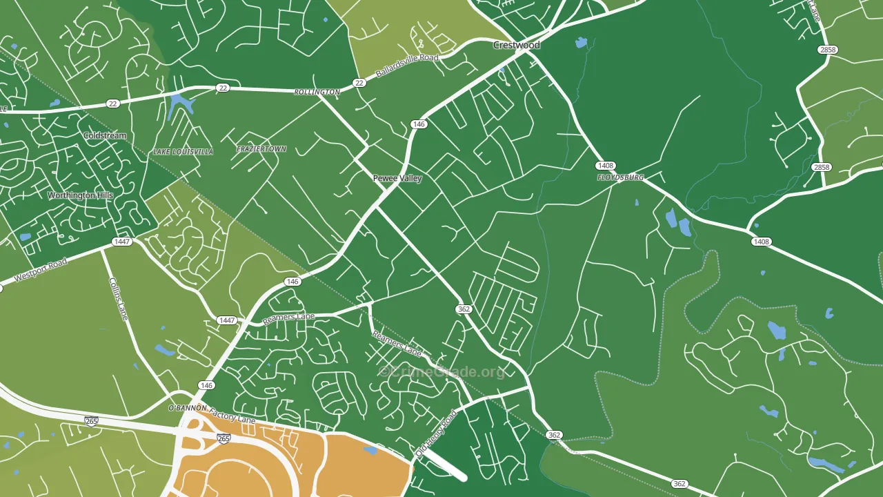 Pewee Valley, KY Map of Theft Rates