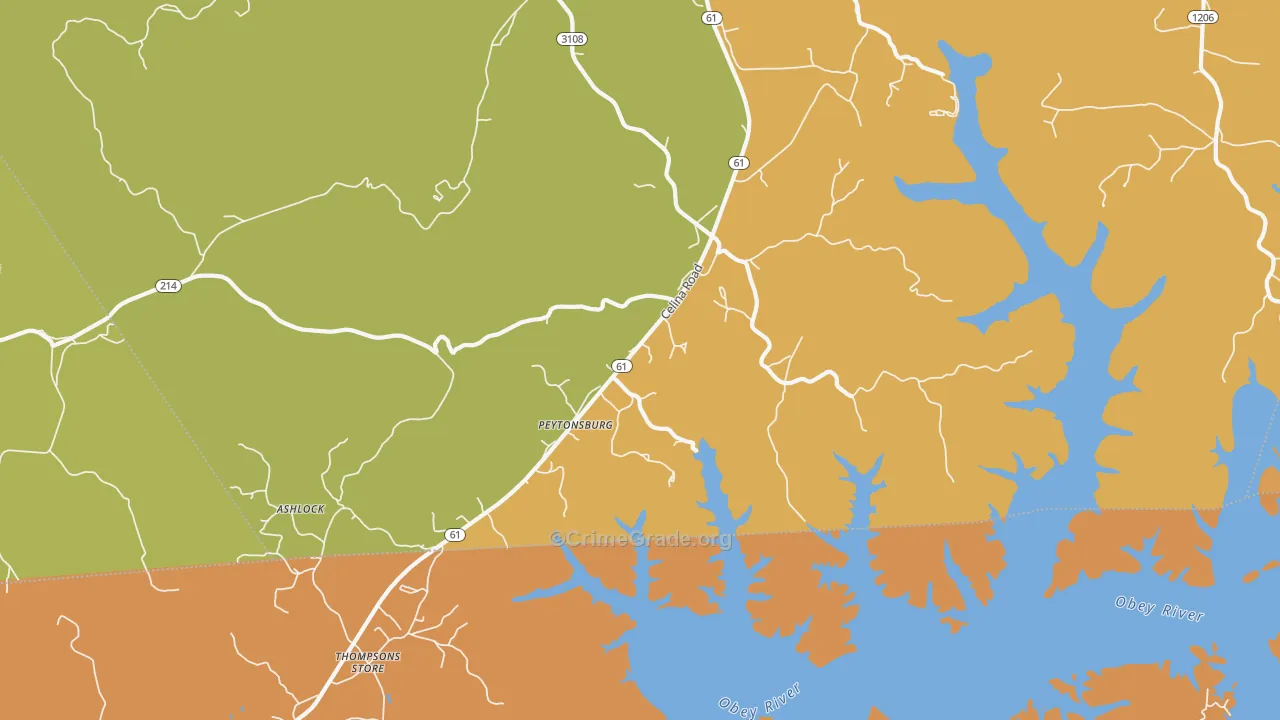 Peytonsburg, KY Map of Theft Rates