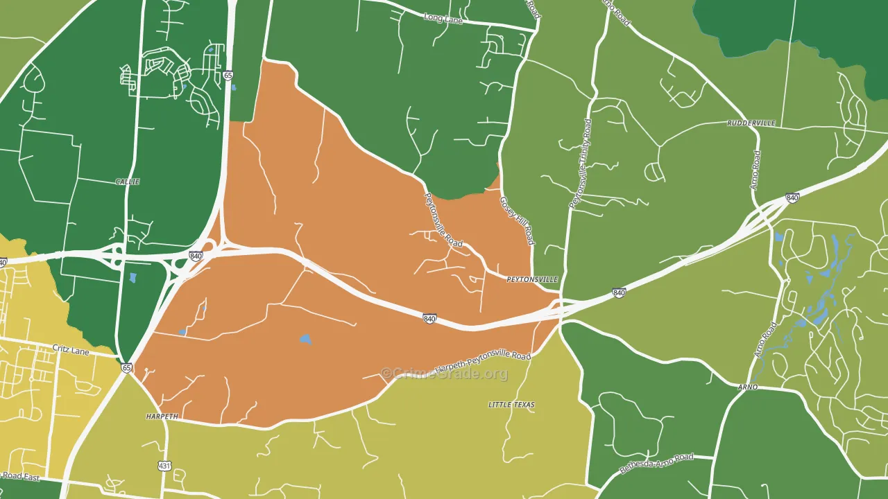 Peytonsville, TN Map of Theft Rates