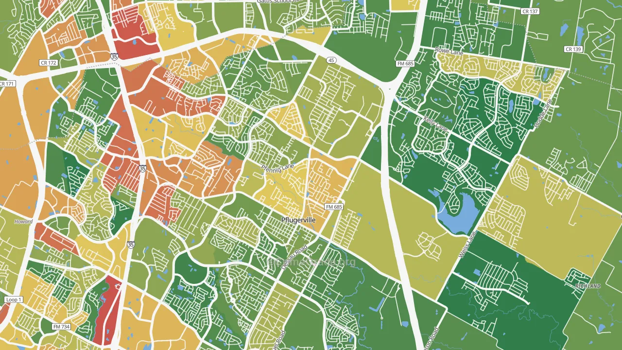 Pflugerville, TX Map of Theft Rates