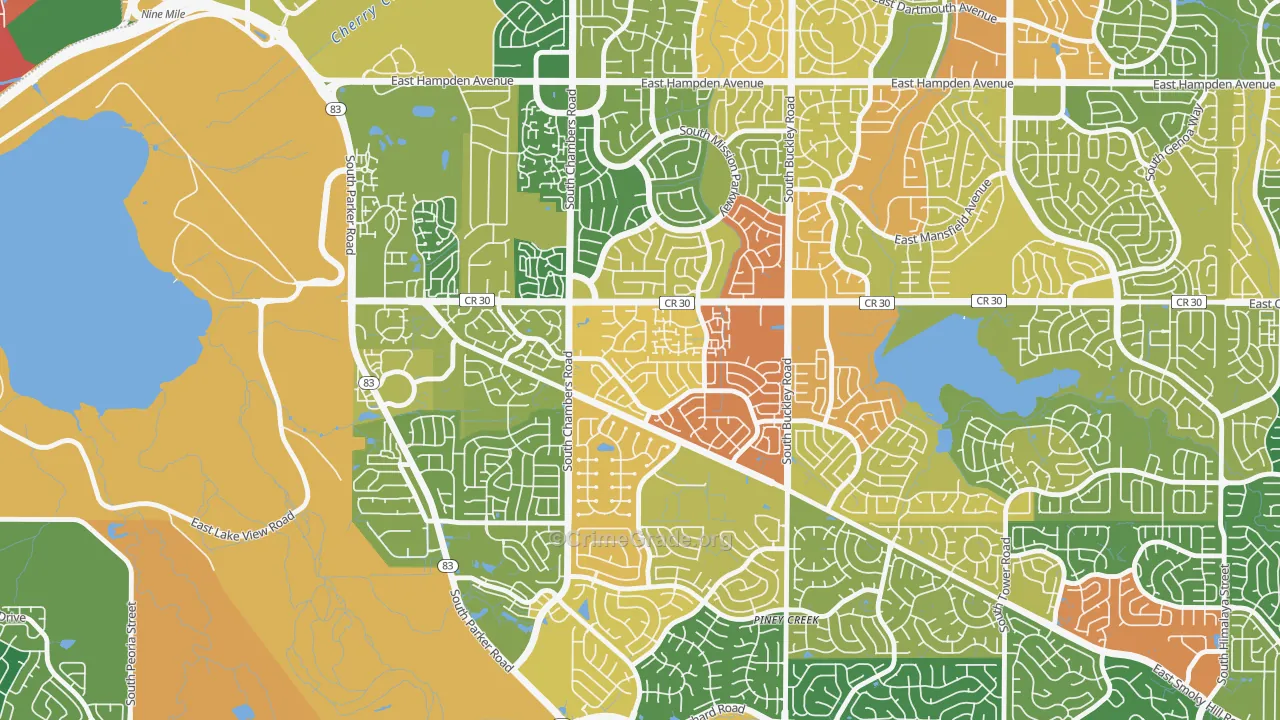 Pheasant Run, Aurora, CO Map of Theft Rates