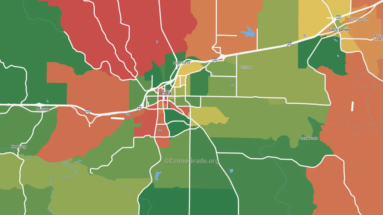 Phelps County, MO Map of Theft Rates