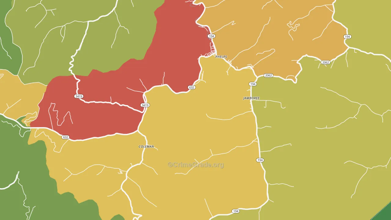 Phelps, KY Map of Theft Rates