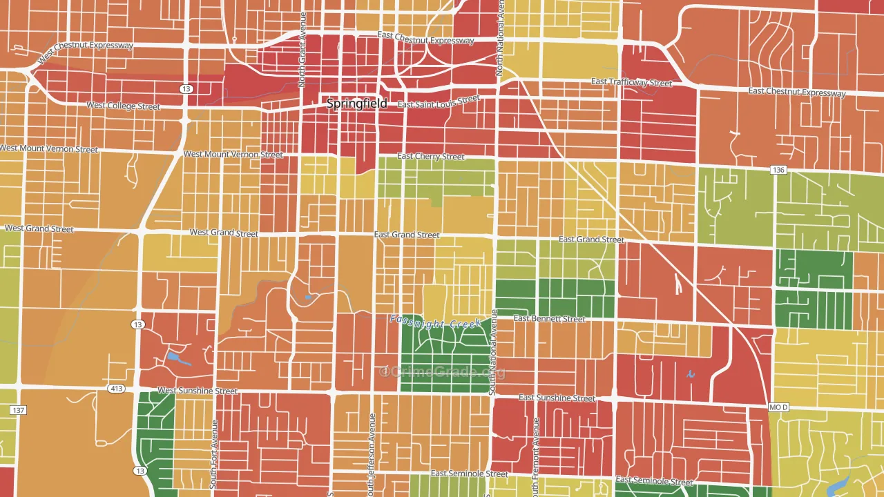 Phelps, Springfield, MO Map of Theft Rates