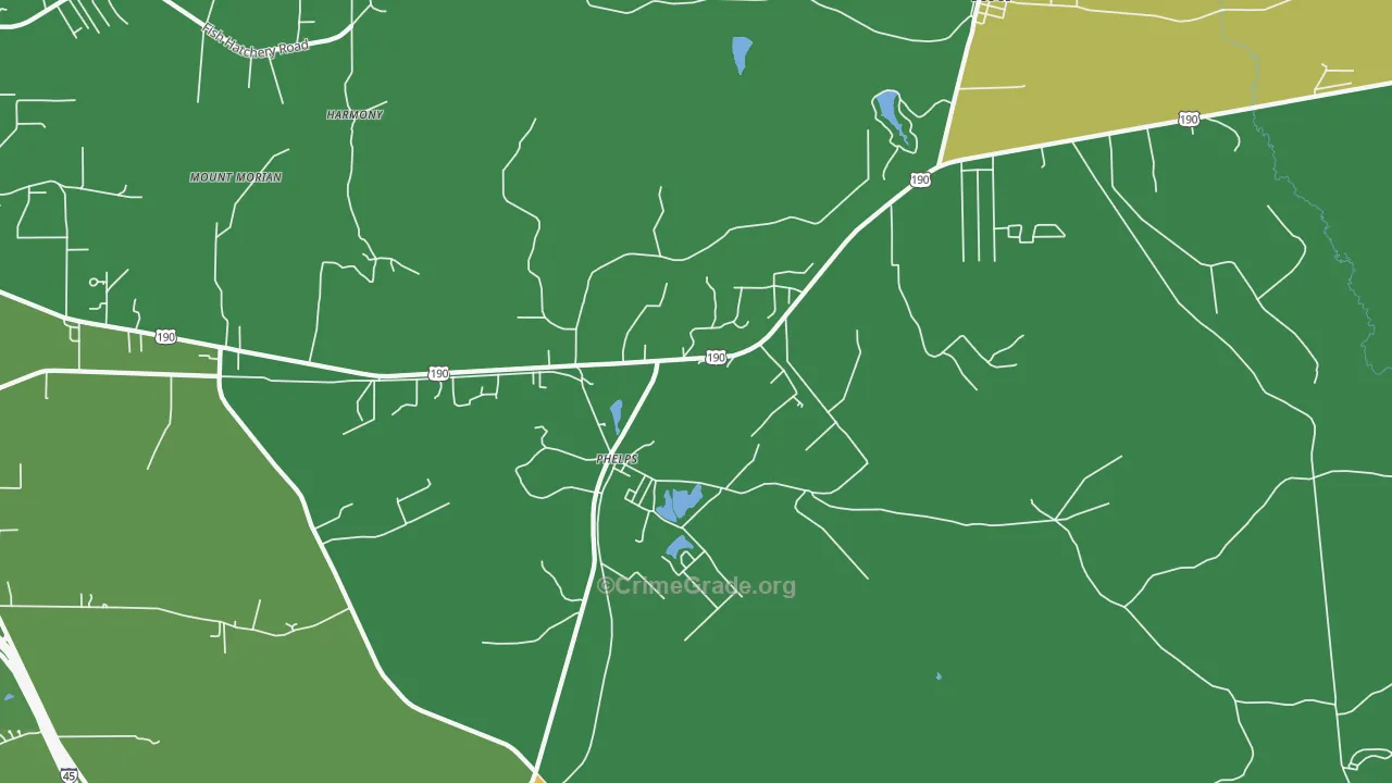 Phelps, TX Map of Theft Rates