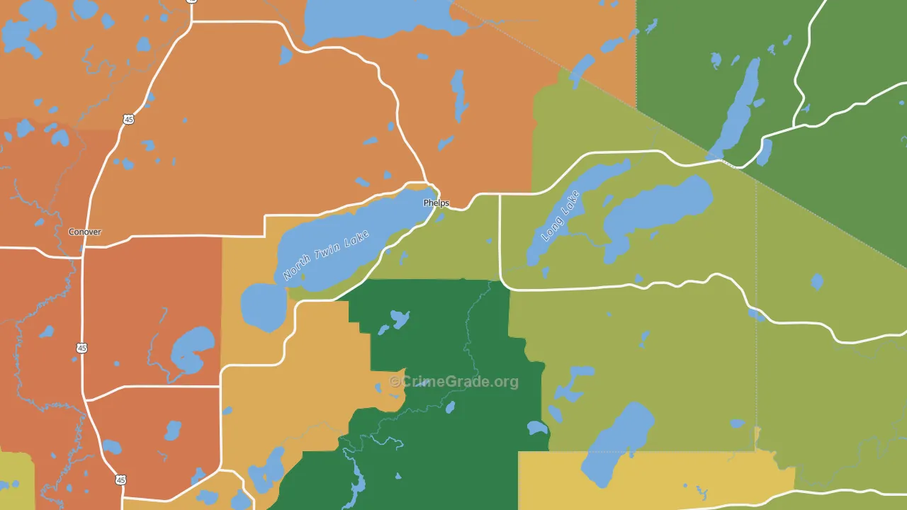 Phelps, WI Map of Theft Rates