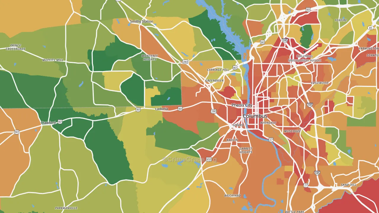 Phenix City, AL Map of Theft Rates