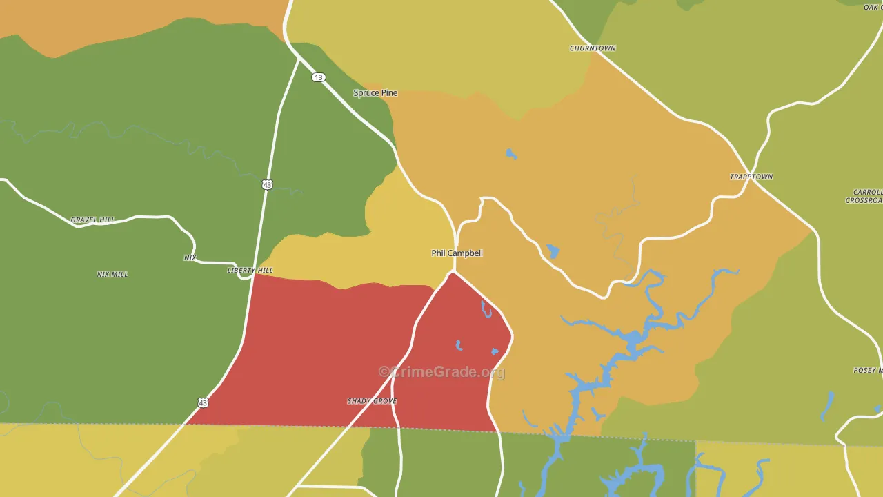 Phil Campbell, AL Map of Theft Rates
