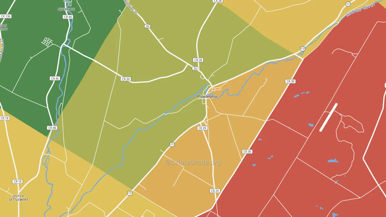Philadelphia, NY Map of Theft Rates
