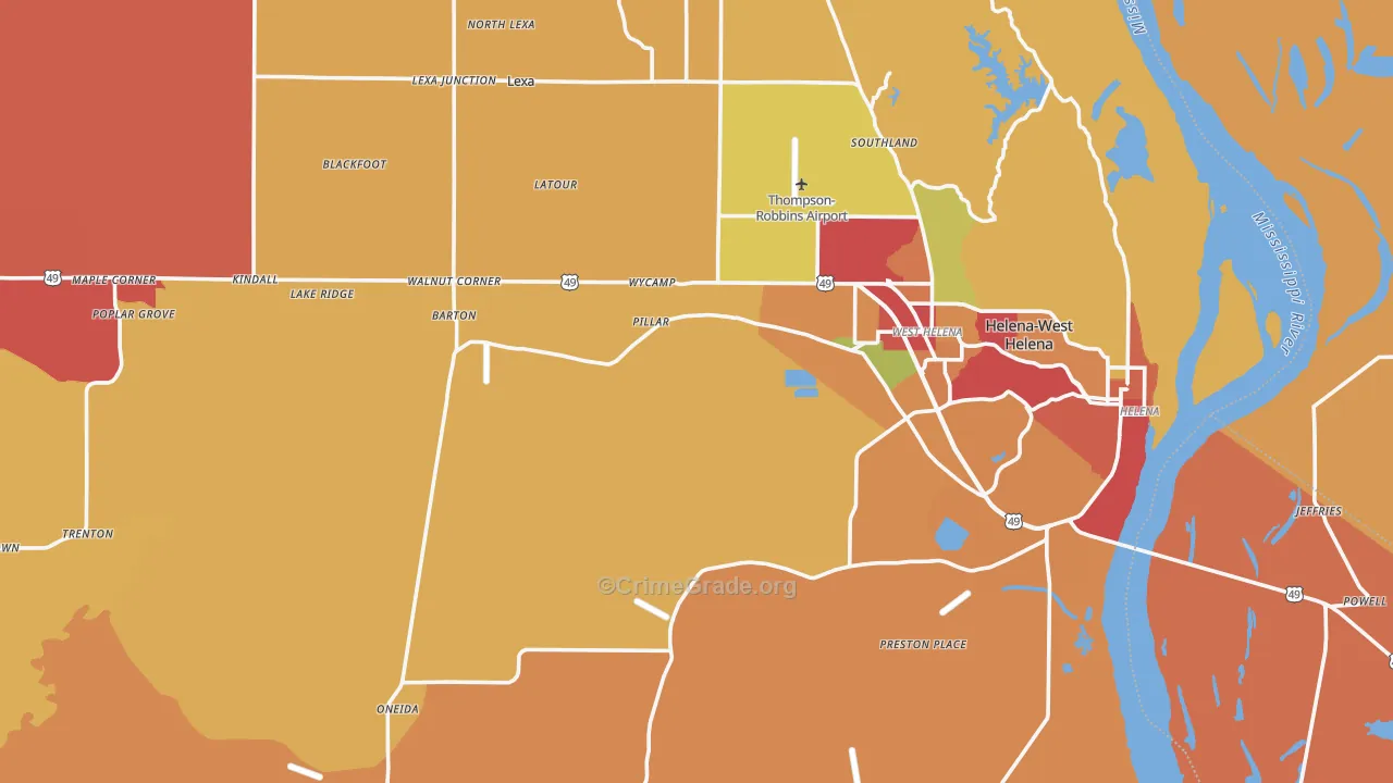 Phillips County, AR Map of Theft Rates