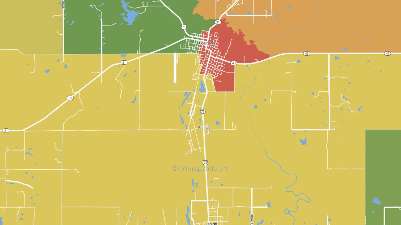 Phillips, OK Map of Theft Rates