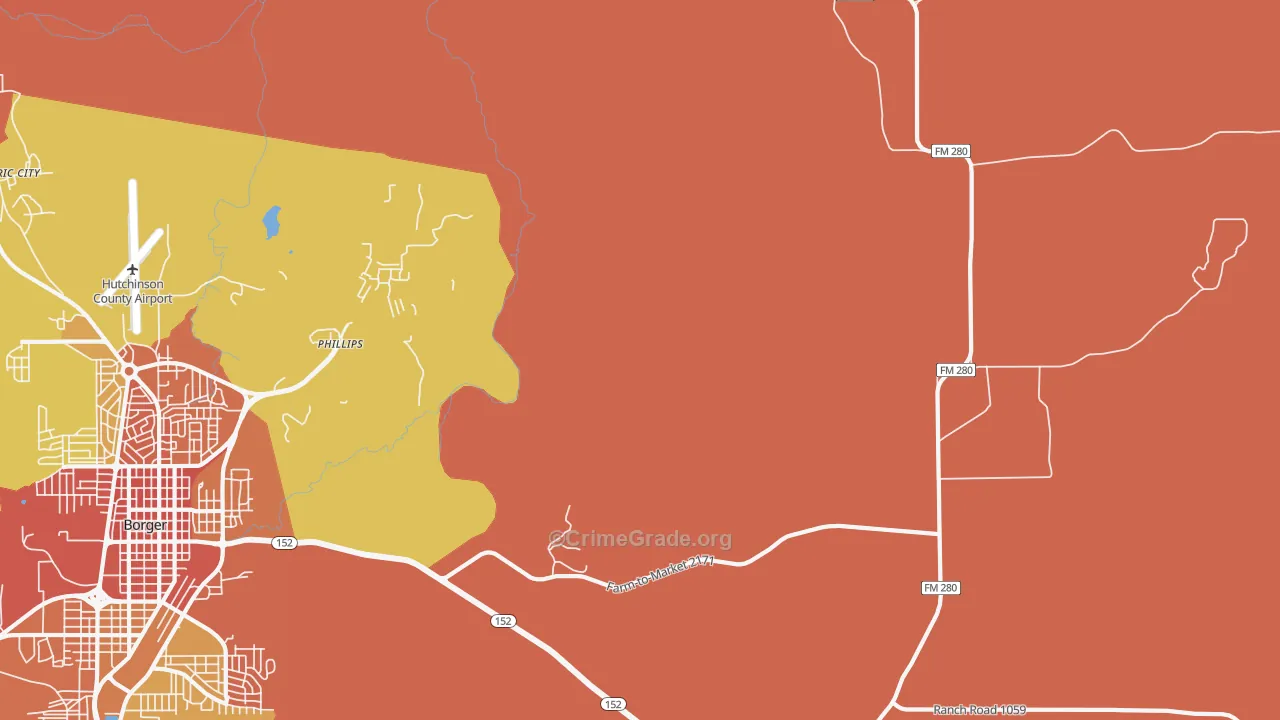 Phillips, TX Map of Theft Rates