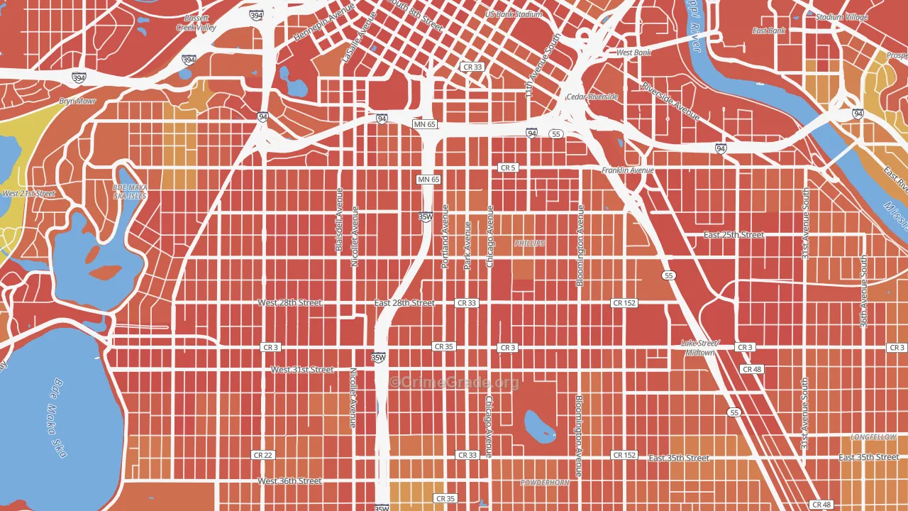 Phillips West, Minneapolis, MN Map of Theft Rates