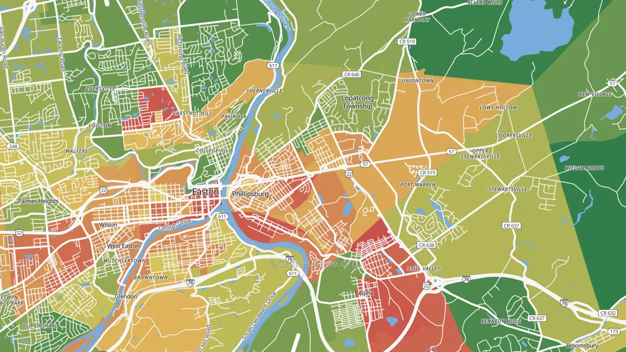Phillipsburg, NJ Map of Theft Rates