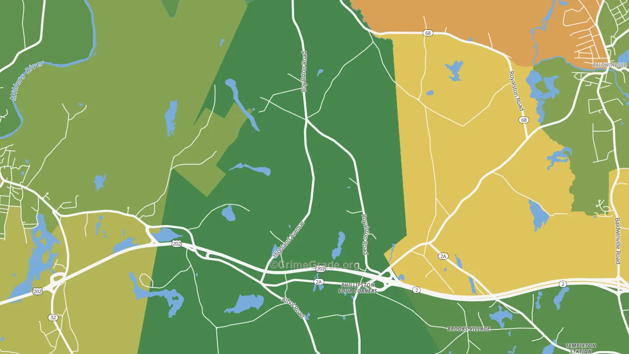 Phillipston Four Corners, MA Map of Theft Rates