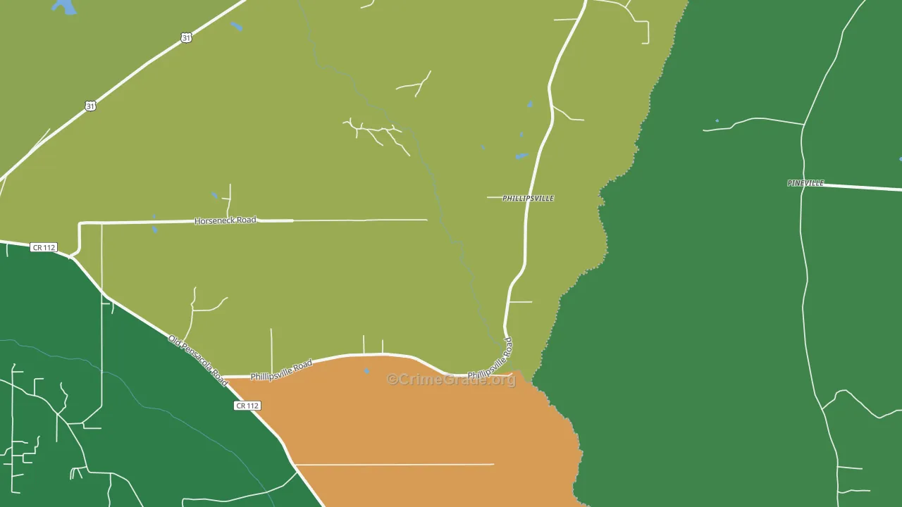 Phillipsville, AL Map of Theft Rates