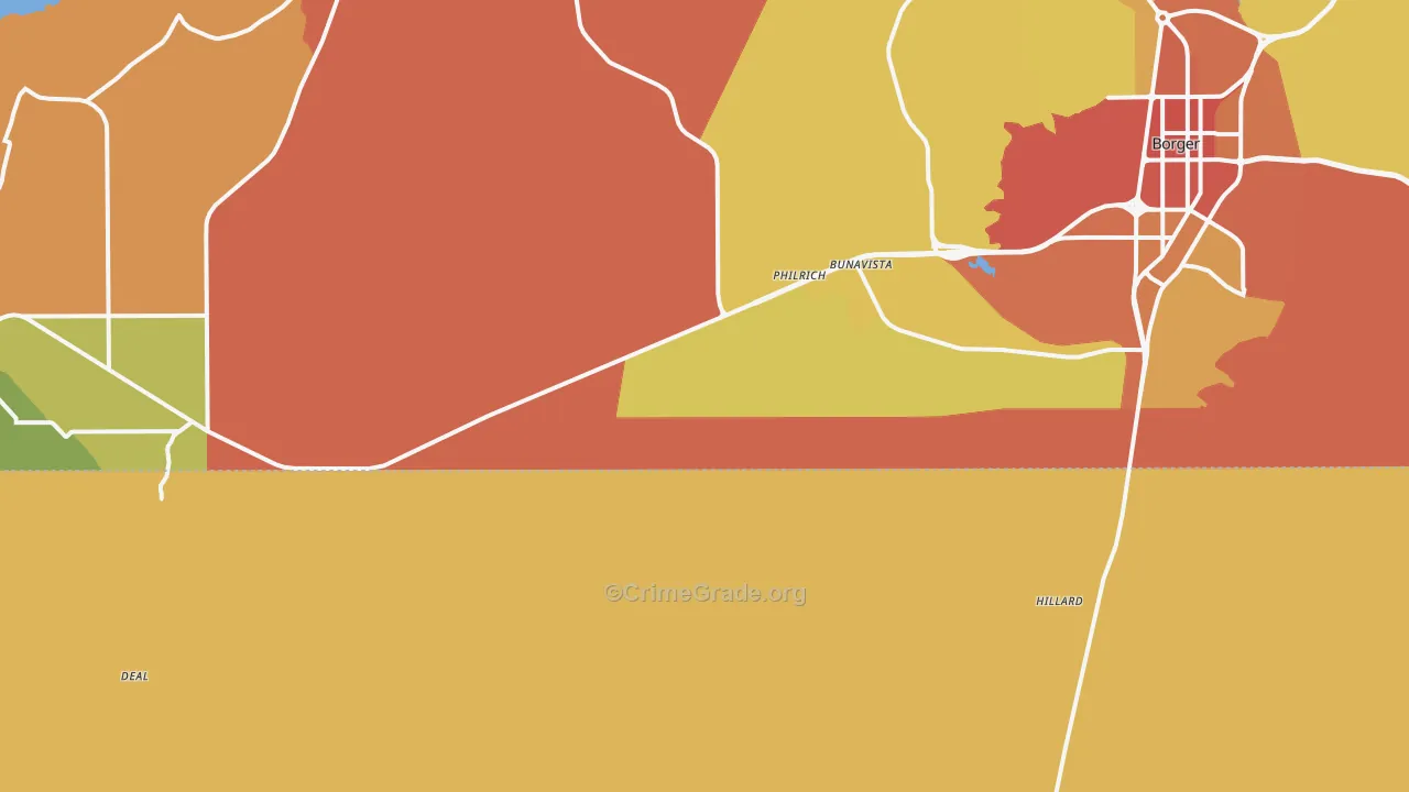 Philrich, TX Map of Theft Rates