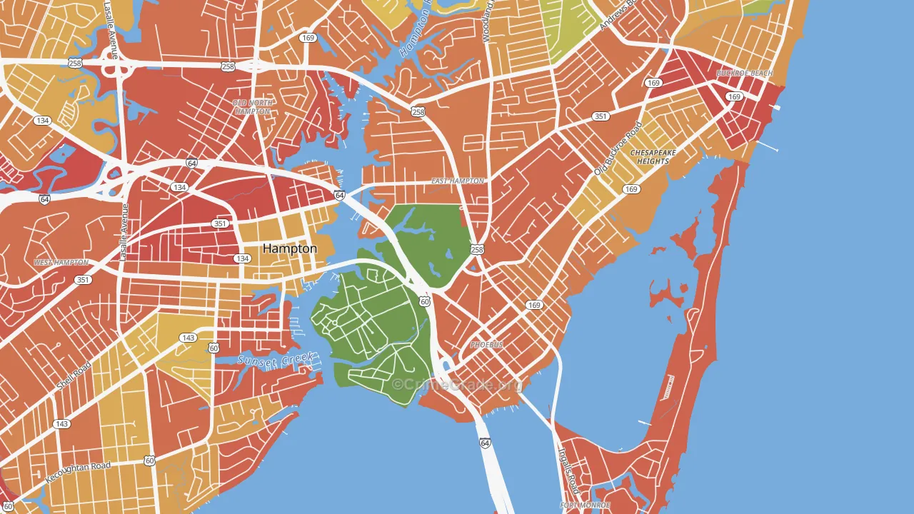 Phoebus, Hampton, VA Map of Theft Rates