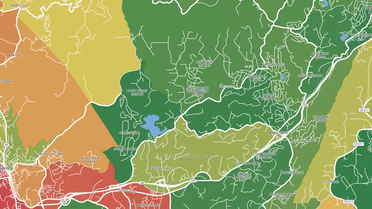 Phoenix Lake, CA Map of Theft Rates